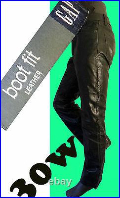 GAP leather jean biker black 30 boot cut motorcycle cowboy pant distressed soft