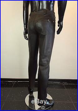GIANNI VERSACE Men's Bistre Leather Pant with Silver Versace Hardware STUNNING