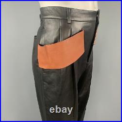 GIVENCHY Size 36 Black & Brown Leather Pleated Wide Leg Strap Pants