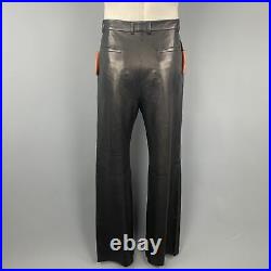 GIVENCHY Size 36 Black & Brown Leather Pleated Wide Leg Strap Pants