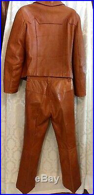 GOYA DE ESPANA vintage brown Leather suit pants Jacket Men's Small Size 40