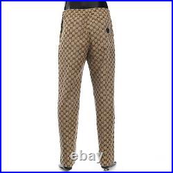 GUCCI 1100$ GG canvas pant with leather Interlocking G in beige & blue