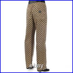 GUCCI 1100$ GG canvas pant with leather Interlocking G in beige & blue