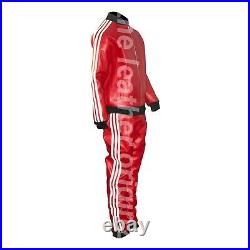 Gay Hot Red Sheep Leather Tracksuit with white Stripes Style