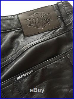 Genuine Authentic Mens Harley Davidson Leather Motorcycle Pants 36 Black