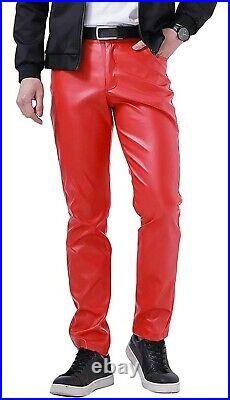 Genuine Cow Leather Pant Jeans Style 5 Pocket Motorbike Red Pants