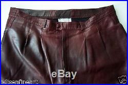 Genuine Dark Brown/Maroon FRENCH Leather Pants Men's 34 AALLARD DE MEGEVE