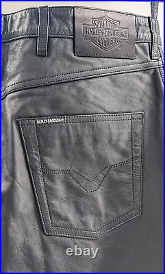 Genuine Leather Harley Davidson Motor Clothes Men's Black Leather Pants Size 36