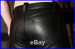Genuine Leather Men's Pants Cow Skin Motorcycle Black Genuine Jeans Trousers