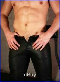 Genuine Leather Men's Pants Goat Skin Motorcycle Black Genuine Skin Gay Trousers