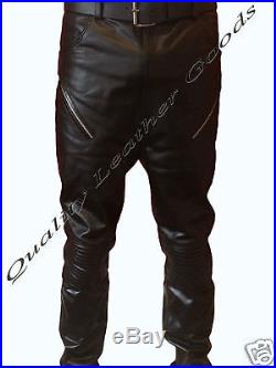 Genuine Leather Mens Bieber Style Long Front Rise Replica Pants Jeans Trousers