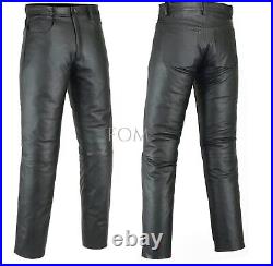 Genuine Leather Pant Biker Jeans Style Casual Classic Pants Men's Black Trousers