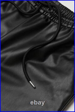 Genuine Leather Slim Fit Biker Joggers Track pants Black Leather pants mens UK28