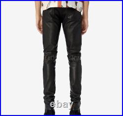 Genuine Leather pants Slim Fit Biker Trouser pants Black Leather pants mens US30