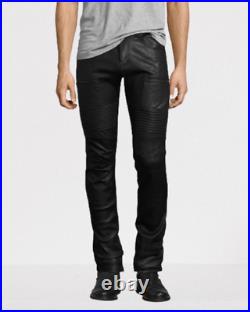 Genuine Leather pants Slim Fit Biker Trouser pants Black Leather pants mens US32
