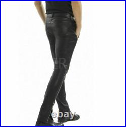 Genuine Leather pants Slim Fit Biker Trouser pants Black Leather pants mens US32