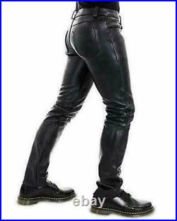 Genuine Leather pants Slim Fit Biker Trouser pants Black Leather pants mens USA
