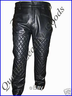 Genuine Mens Premium Leather Breeches Biker Jeans Padded With Spandex Pants Bluf