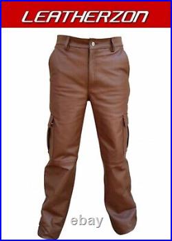 Genuine Sheep/Lambskin Leather Cargo Pant For Men with 6 Pockets Bikers Pant