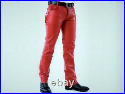 Genuine Sheep Skin Leather pants Mens Red Leather Pants Skin Fit Leather Pants