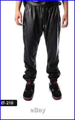 Genuine Soft Lambskin Leather Men Gold Zippers Track Pants