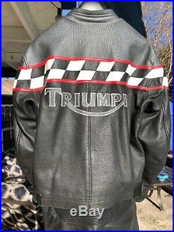 Genuine Triumph Men's M Leather Cafe Motorcycle Jacket & Matching Leather Pants