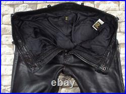 German Leather Motorcycle Pants XL W36 x L 32 Black Heavy Softail Dyna Biker