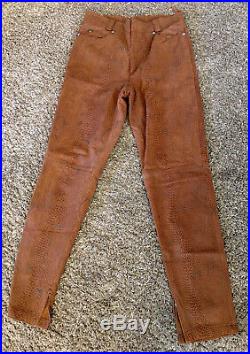 Gianni Versace Vintage Mens Brown Leather Pants Size 33 Waist 32 Inseam