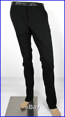Gucci Men's Black Wool Stretch Evening Pant withLeather Waist 352985 1000