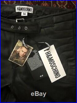 H&M Moschino Men's Leather Biker Trousers Pants Size 36R (52) NWT Fits A US 34