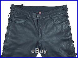 HEIN GERICKE Mens Biker Leather Pants 38 x 32 Laced Trousers Harley Cruiser Rare