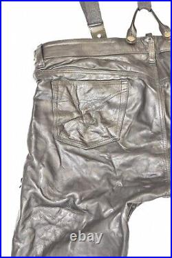 HEKIM Lace Up Men's Leather Biker Motorcycle Black Trousers Pants Size W43 L27