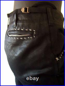 HELMUT LANG pant black denim 46 32 stitched jean biker motorcycle VEGAN leather