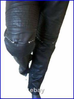 HELMUT LANG pant black denim 46 32 stitched jean biker motorcycle VEGAN leather