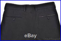 HERMES Solid Black Wool Leather Trim Mens Luxury Pants Trousers 34 x 31