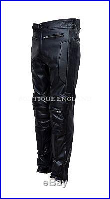 HIGHWAY Men's Black Real Genuine Hide Leather Motorcycle Biker Jeans Trouser