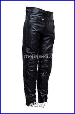 HIGHWAY Men's Black Real Genuine Hide Leather Motorcycle Biker Jeans Trouser