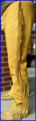 Handmade Men's Native American Buckskin Leather Western Hippie Style Pant
