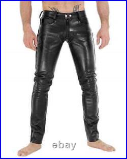Handmade Two Back Zipper Leather Trouser Pant Look Party Motorcycle Vintage Pant