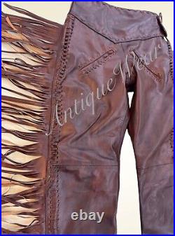 Handmade Western Indian American Trousers Leather Cowboy Fringes Pants