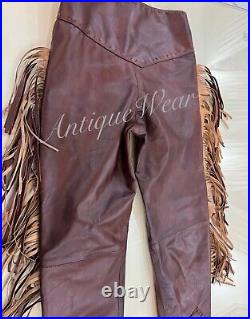 Handmade Western Indian American Trousers Leather Cowboy Fringes Pants
