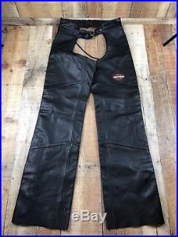 Harley Davidson EUC Mens Black Leather Motorcycle Chaps Size Small Inseam 32
