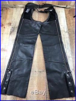 Harley Davidson EUC Mens Black Leather Motorcycle Chaps Size Small Inseam 32