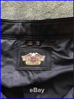 Harley Davidson Mens Black Leather Riding Pants Size 36 Waist 32 1/2 Inseam