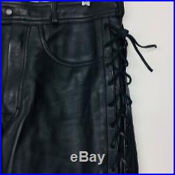 Hein Gericke Genuine Leather Pants Laced Black Leather Motorcycle Mens 34 x 30