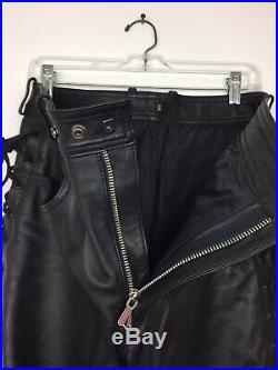 Hein Gericke Genuine Leather Pants Laced Black Leather Motorcycle Mens 34 x 30