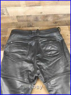 Hein Gericke Mens Motorcycle Pants Black Pockets Flat Front Button Leather 38