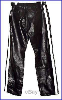 Helmut Lang Black with White Side Stripe Mens Leather Lined Pants Sz 32 x 28 EU 50