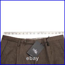 Hettabretz NWT Dress Pants Sz 50 34 US Solid Brown Wool With Leather Trim