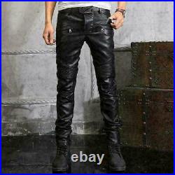 Hot Sell Men Slim Fit PU Leather Motorcycle Pants Zipper Trousers Nightclub
